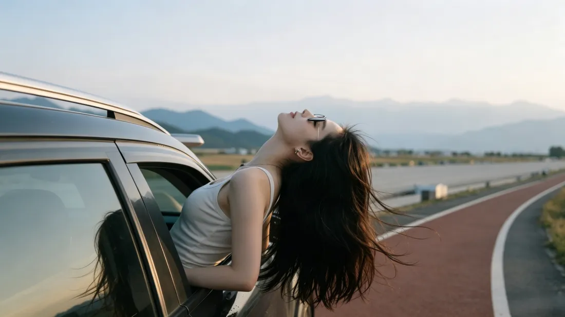 3k氛围感美女壁纸｜公路旷野远山背景图片 - 治愈旅行「哲风壁纸」