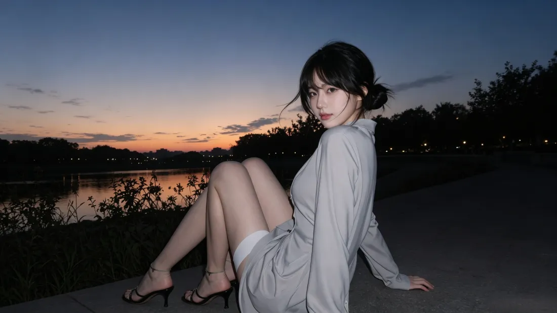 3k气质美女壁纸｜湖边日落背景图片 - 氛围感人像写真「哲风壁纸」