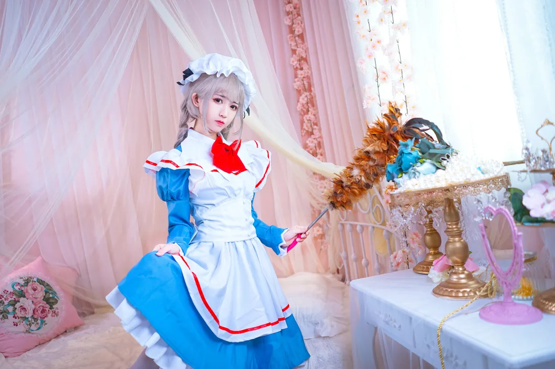6k灰奈cos壁纸｜蓝白女仆背景图片 - 鳗鱼霏儿「哲风壁纸」