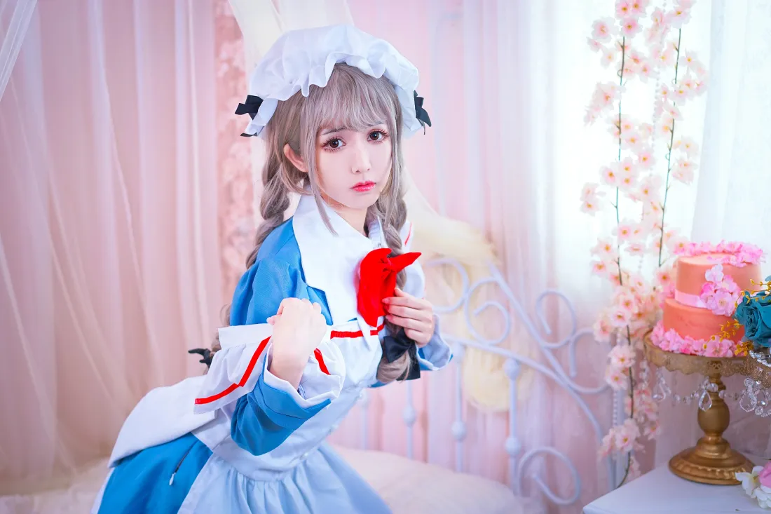 6k灰奈cos壁纸｜蓝白女仆背景图片 - 鳗鱼霏儿写真「哲风壁纸」