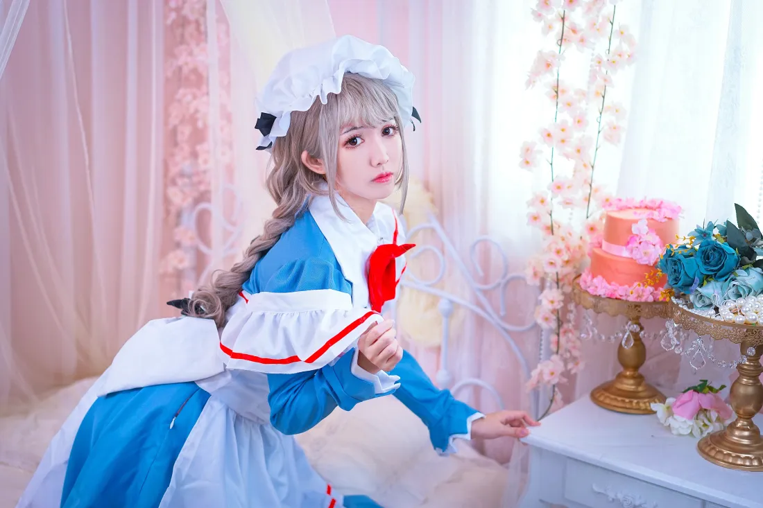 6k灰奈壁纸｜蓝白女仆cos背景图片 - 鳗鱼霏儿翠之海写真「哲风壁纸」
