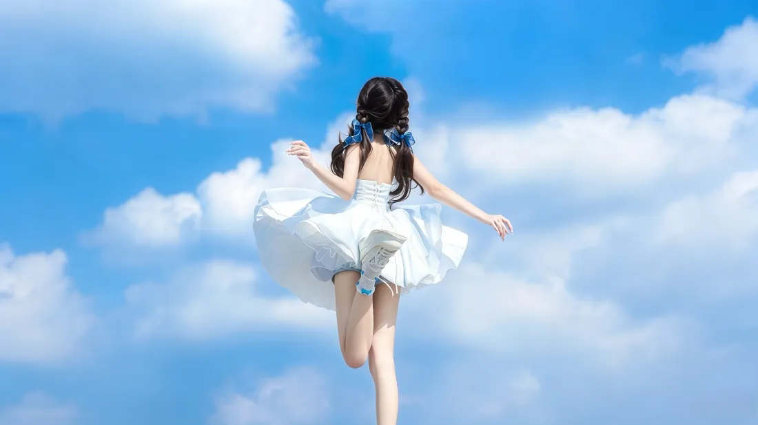 3k白裙二次元少女壁纸｜晴朗蓝天白云背景图片 - 清新氛围感「哲风壁纸」