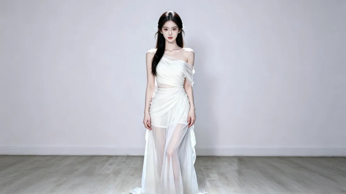3k清冷气质美女壁纸｜极简室内背景图片 - 时尚礼服写真「哲风壁纸」