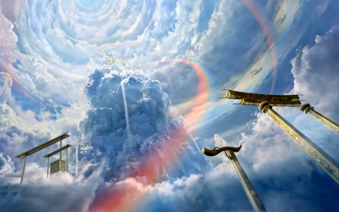 2k奇幻天空壁纸｜彩虹鸟居云海背景图片 - 仰视日系自然风景「哲风壁纸」