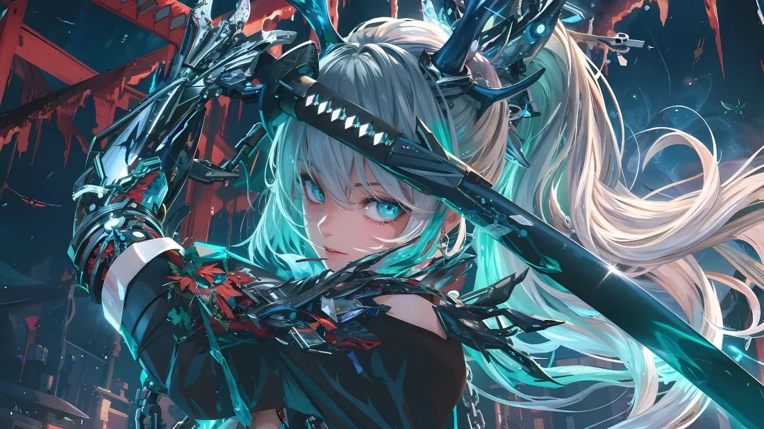 2k机械武士少女壁纸｜赛博机械臂背景图片 - 二次元银发蓝瞳「哲风壁纸」
