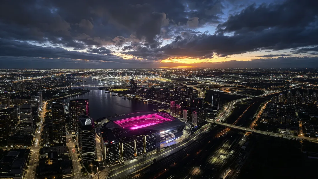 3k城市黄昏壁纸｜高空俯瞰城市背景图片 - 灯光建筑夜景风光「哲风壁纸」