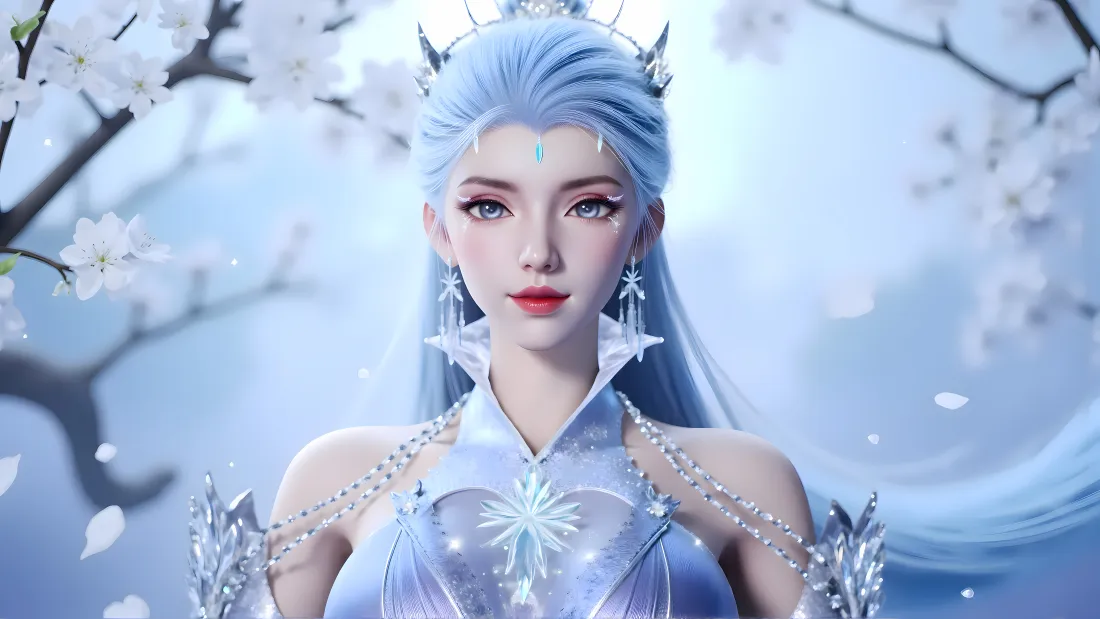 8k雪女壁纸｜樱花冰雪背景图片 - 斗罗大陆2绝世唐门「哲风壁纸」