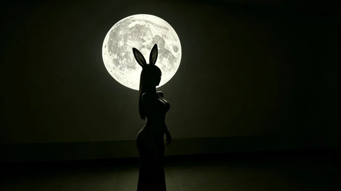 3k兔女郎剪影壁纸｜满月夜晚背景图片 - 高级氛围感人像「哲风壁纸」