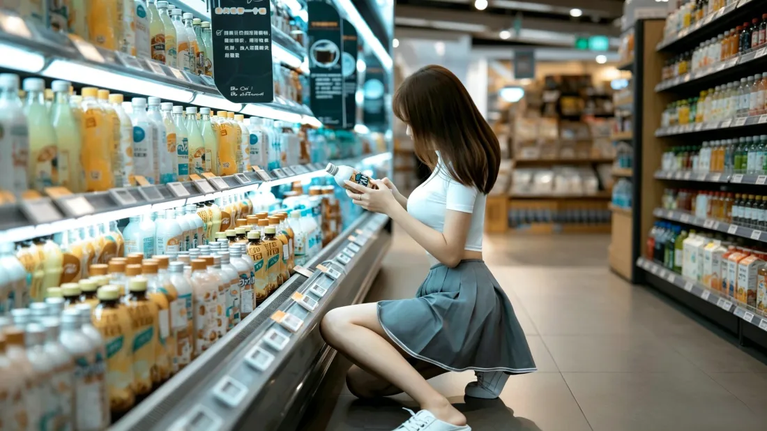 3k超市少女壁纸｜饮料货架背景图片 - 日常休闲穿搭「哲风壁纸」