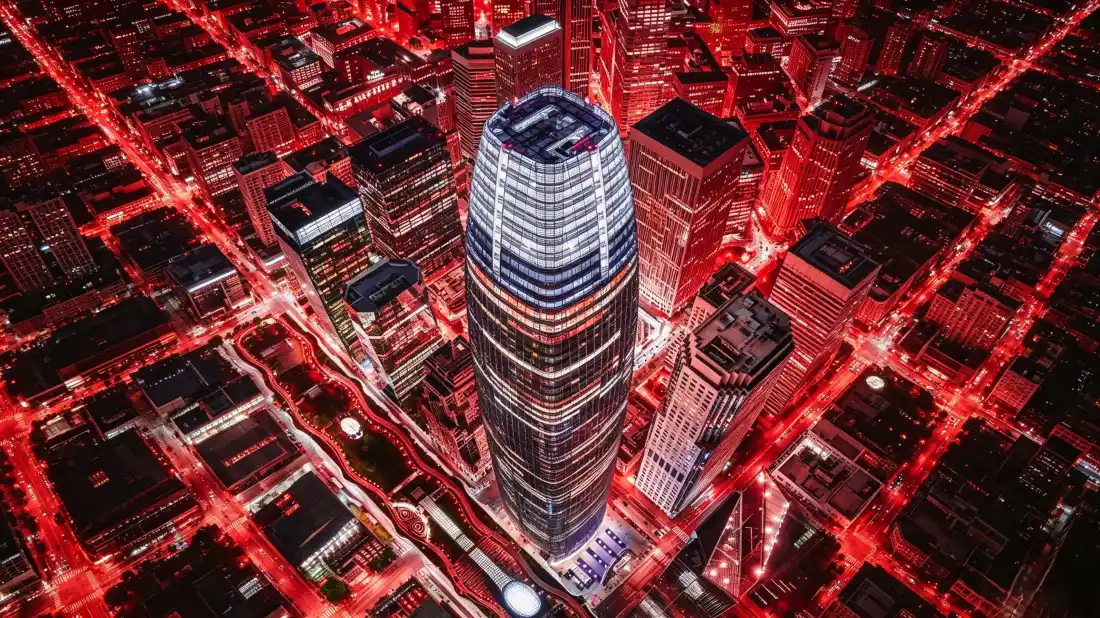 3k上海中心壁纸｜陆家嘴夜景背景图片 - 红色灯光航拍「哲风壁纸」