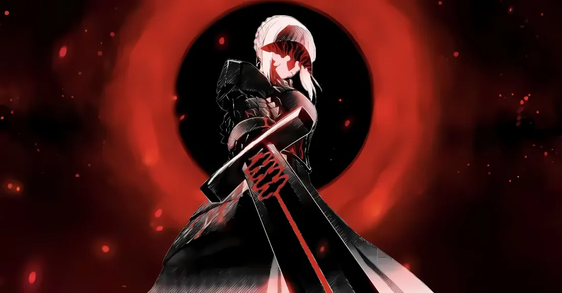 2k黑Saber壁纸｜红色光晕暗黑背景图片 - Fate系列二次元角色「哲风壁纸」