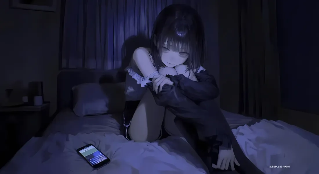 2k失眠少女壁纸｜深夜卧室背景图片 - 独坐孤单氛围「哲风壁纸」