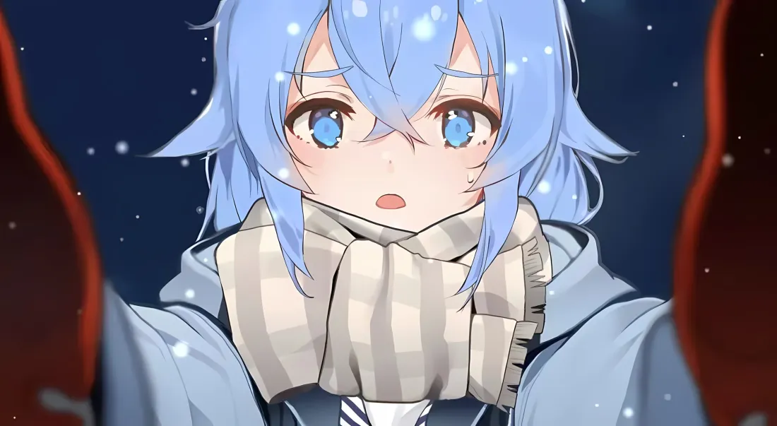 2k蓝发少女壁纸｜冬天下雪背景图片 - 二次元动漫插画「哲风壁纸」