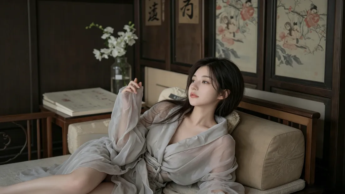 3k短发美女壁纸｜新中式家居背景图片 - 慵懒氛围感「哲风壁纸」