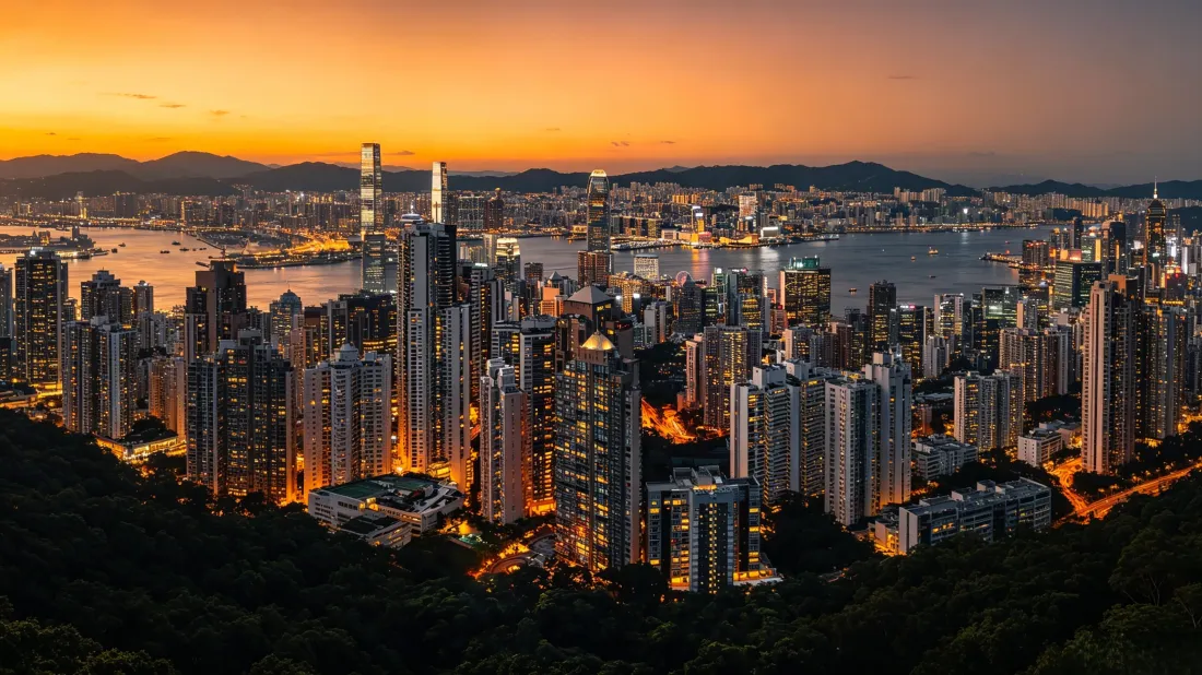 3k香港维多利亚港壁纸｜黄昏日落背景图片 - 城市高空俯瞰「哲风壁纸」