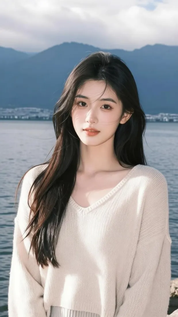 洱海边美少女手机壁纸｜自然风景背景图片 - 清冷氛围感写真「哲风壁纸」