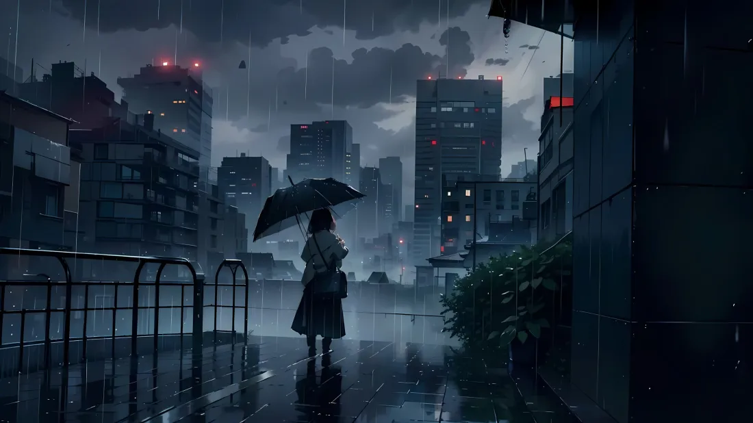3k治愈风壁纸｜日系雨天城市背景图片 - 打伞少女街景「哲风壁纸」