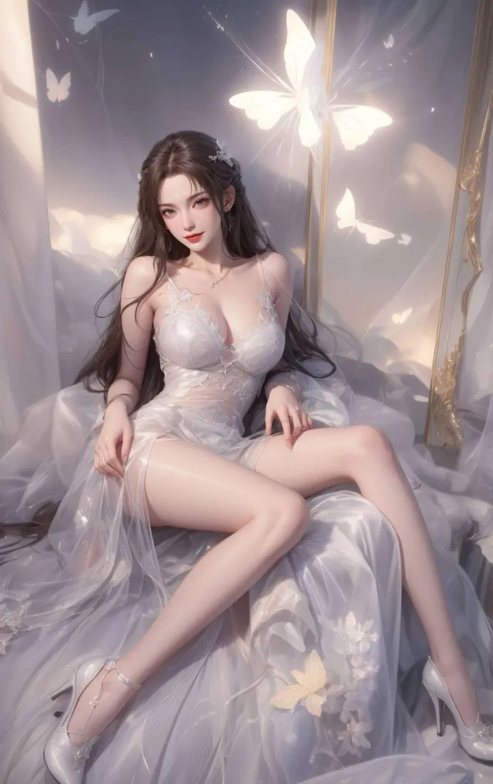 黑发仙裙美女手机壁纸｜梦幻蝴蝶背景图片 - 优雅氛围感少女「哲风壁纸」