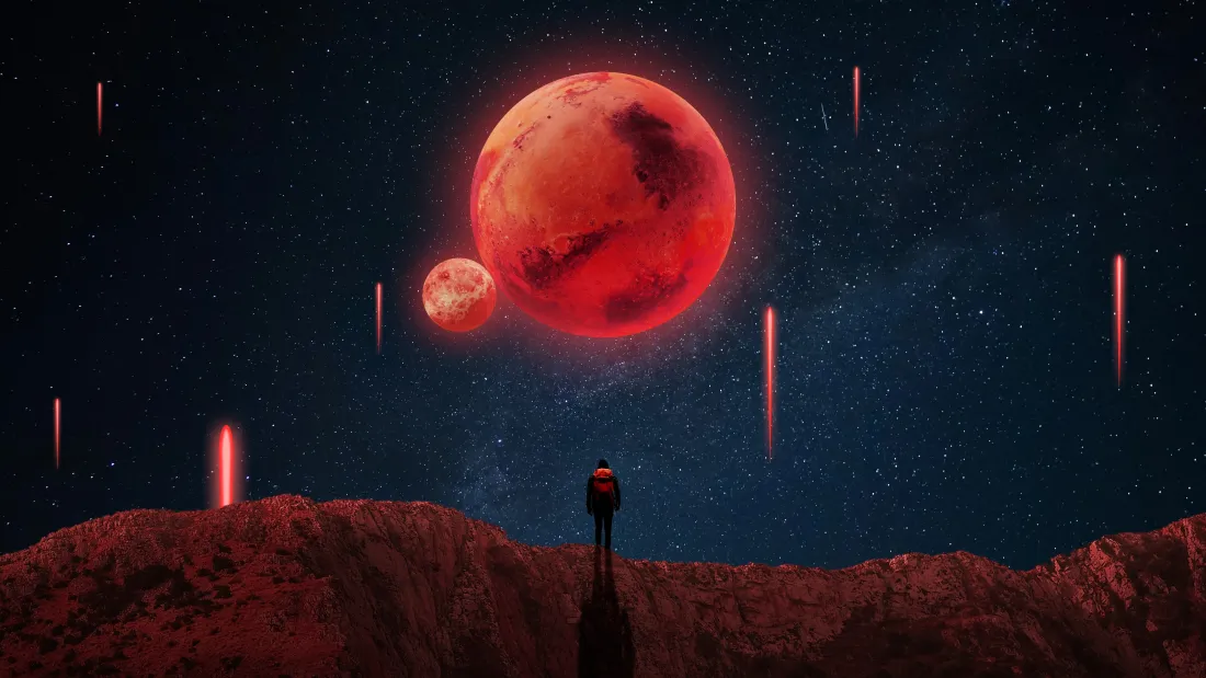 4k红色星球壁纸｜流星深空背景图片 - 科幻外星地貌「哲风壁纸」