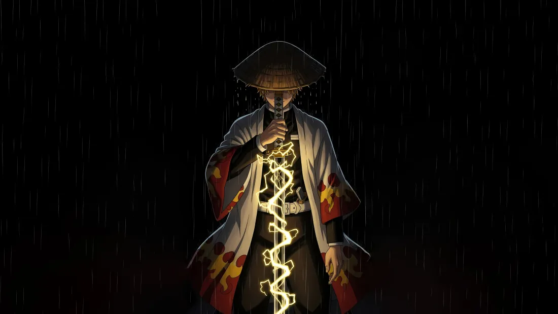 5k炼狱杏寿郎壁纸｜雨夜暗黑背景图片 - 炫酷武士「哲风壁纸」