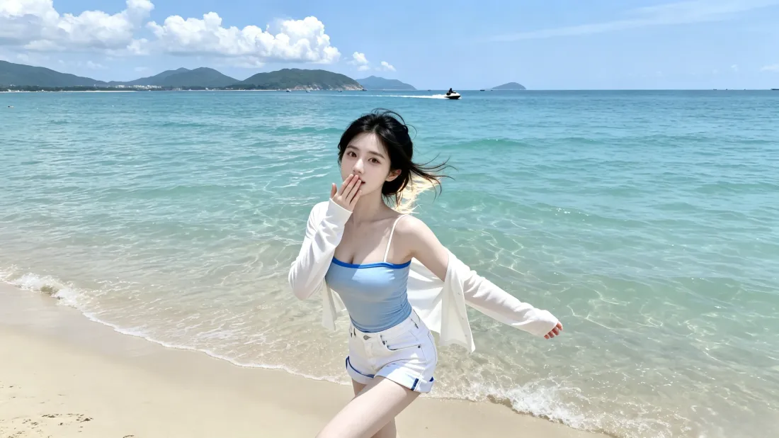 3k海边美女壁纸｜夏日沙滩海岸背景图片 - 清爽休闲穿搭「哲风壁纸」