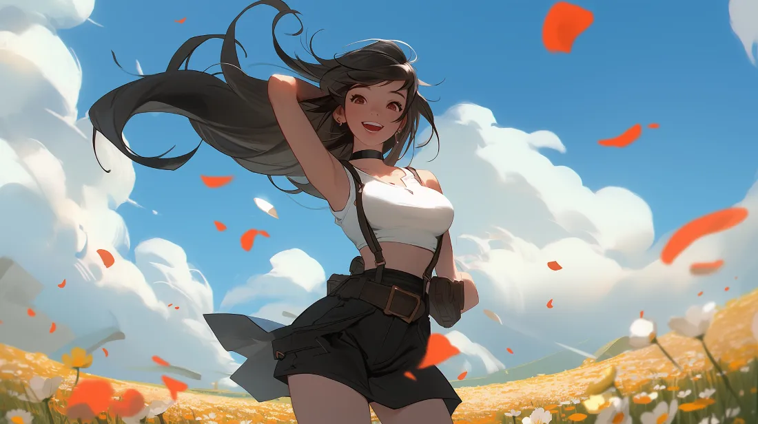 3k治愈动漫少女壁纸｜蓝天白云花田背景图片 - 阳光氛围感插画「哲风壁纸」