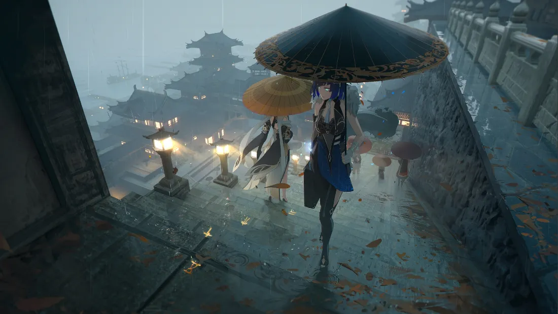2k夜兰壁纸｜雨巷古街古风背景图片 - 原神游戏角色「哲风壁纸」