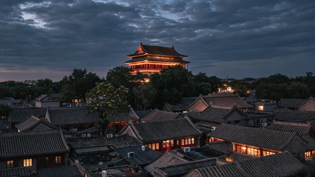 3k北京鼓楼壁纸｜老城胡同夜色背景图片 - 中式建筑风光「哲风壁纸」