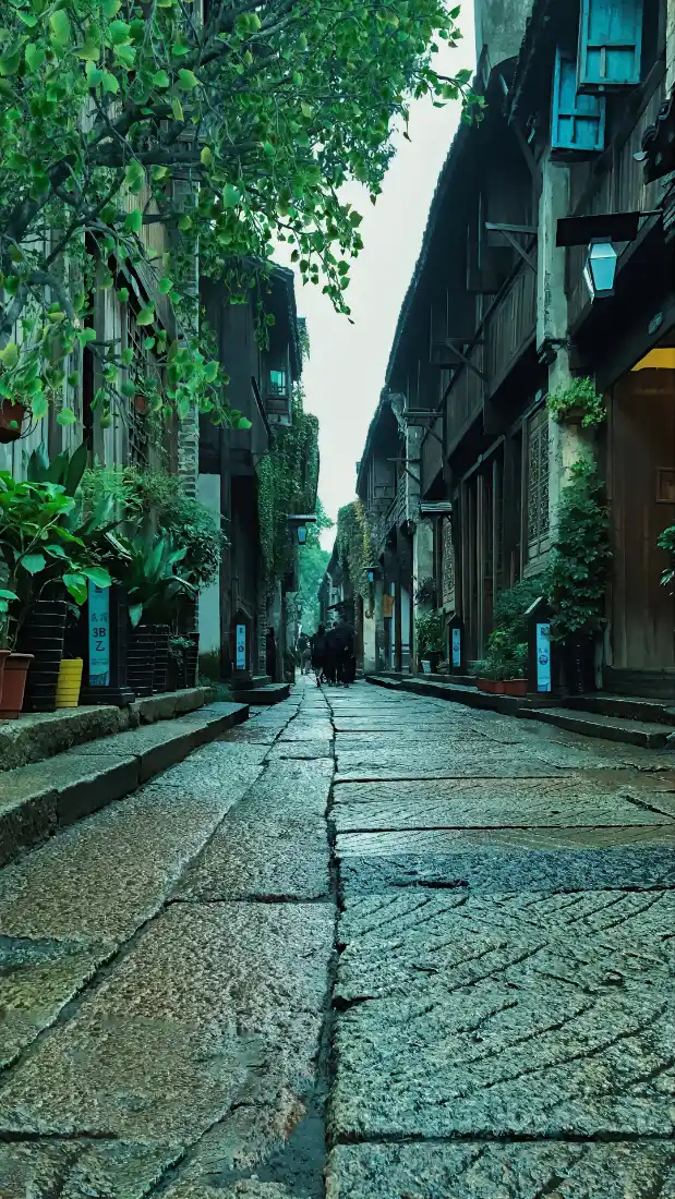 江南雨巷手机壁纸｜古街石板路背景图片 - 清新古镇风景「哲风壁纸」