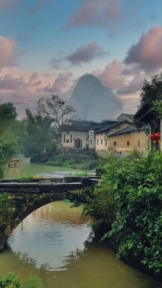 古村山水手机壁纸｜石桥河流背景图片 - 自然治愈乡村风光「哲风壁纸」