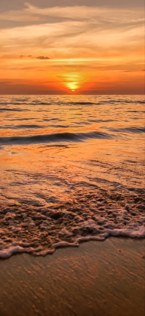 海边日落手机壁纸｜沙滩海浪背景图片 - 黄昏治愈风景「哲风壁纸」