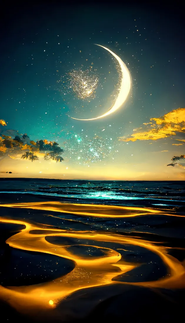 海边月色手机壁纸｜金色沙滩背景图片 - 璀璨星空「哲风壁纸」