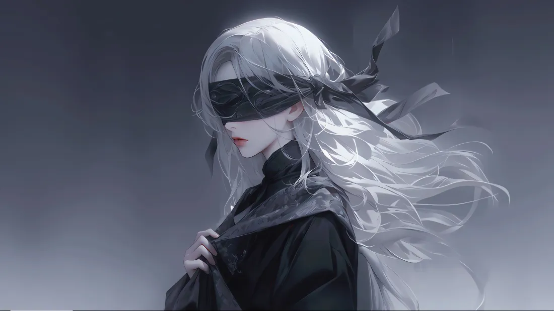 4k白发蒙眼少女壁纸｜二次元背景图片 - 高冷插画「哲风壁纸」