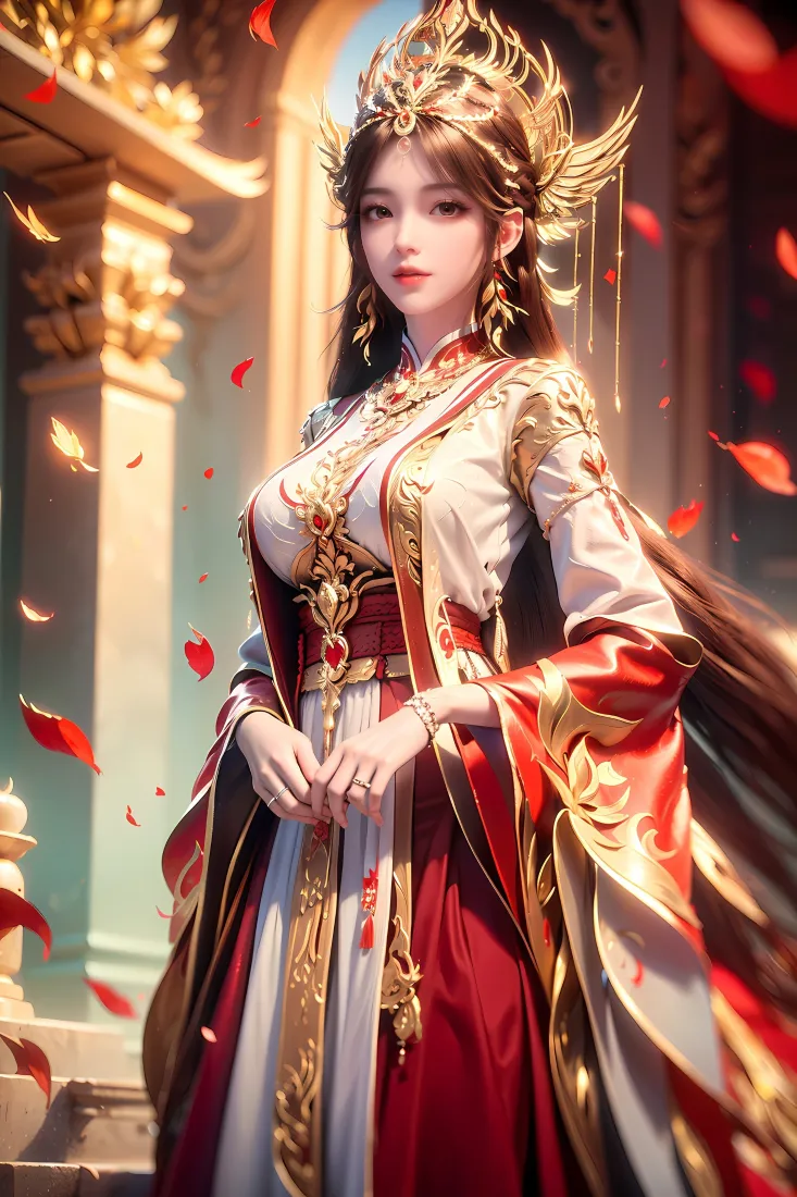 火灵儿手机壁纸｜宫殿落花瓣背景图片 - 完美世界国漫古风女神「哲风壁纸」