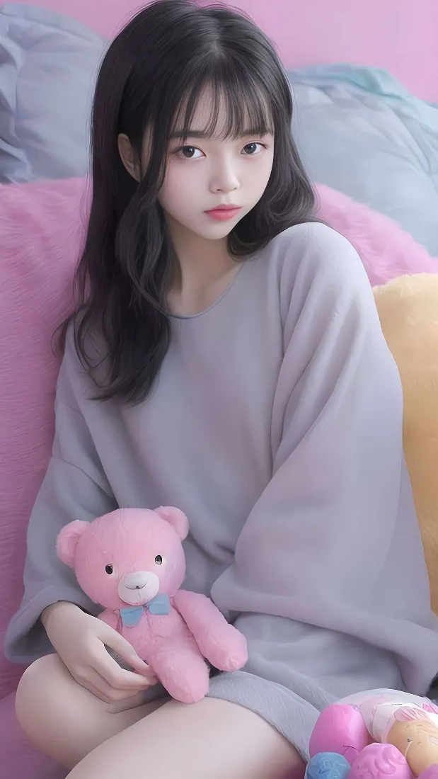甜美少女手机壁纸｜抱粉熊居家背景图片 - 清新养眼「哲风壁纸」