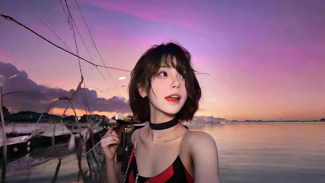 6k短发美女壁纸｜海边黄昏背景图片 - 私镜系列「哲风壁纸」