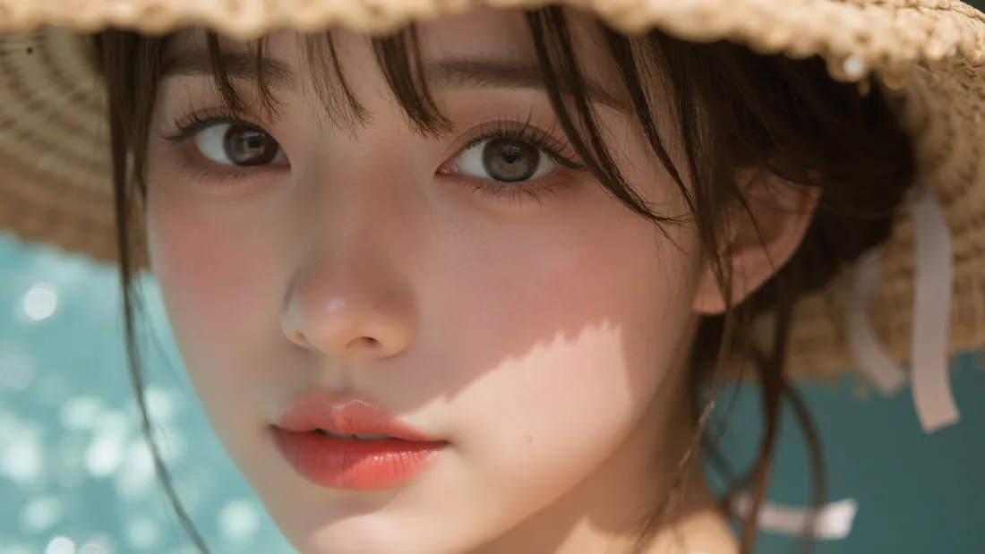 6k草帽美女壁纸｜海边光斑背景图片 - 夏日清纯写实人像「哲风壁纸」