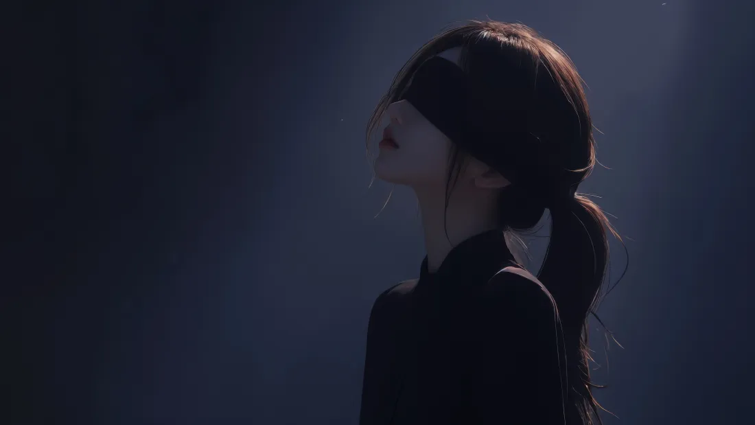 6k写实美女壁纸｜冷蓝色背景图片 - 氛围感长发侧影「哲风壁纸」