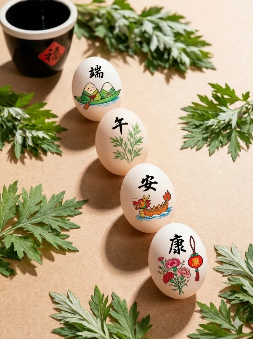 端午安康手机壁纸｜创意节日背景图片 - 鸡蛋艾草手绘元素「哲风壁纸」