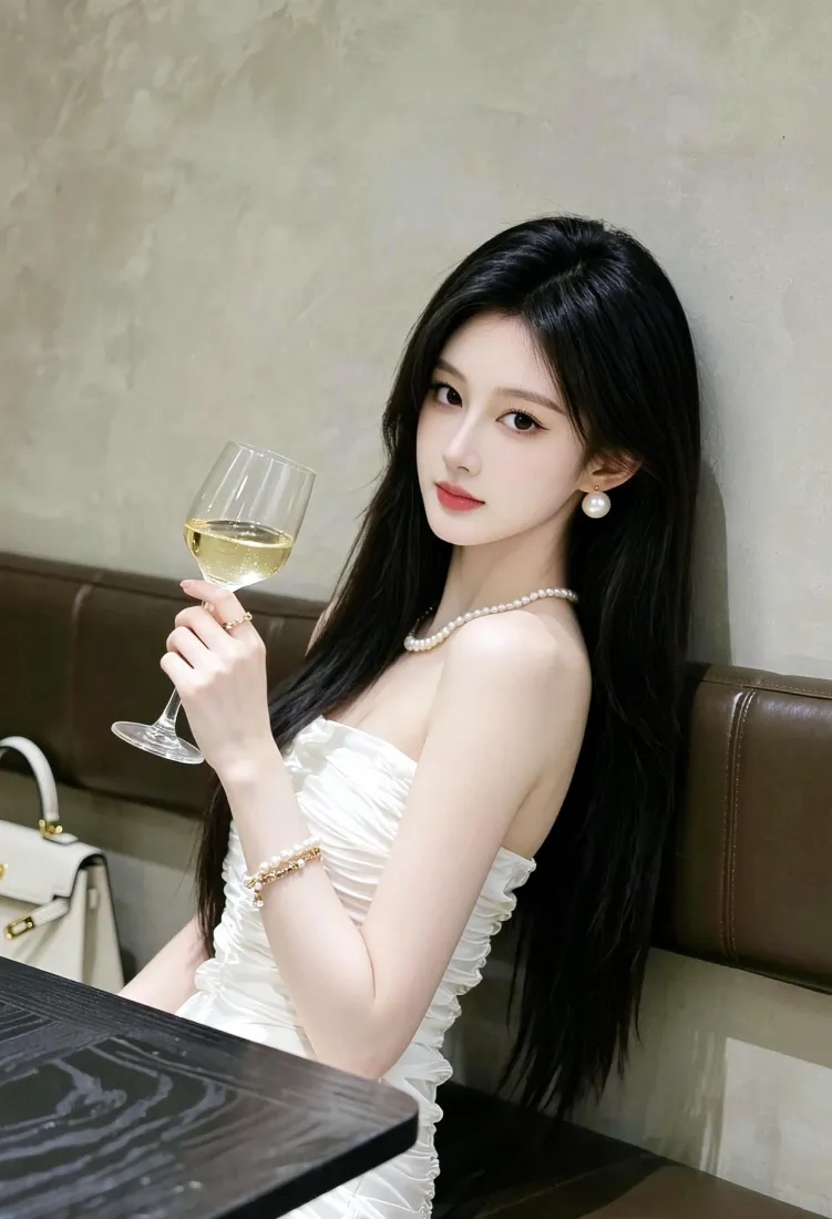 气质美女手机壁纸｜抹胸白裙手持酒杯背景图片 - 氛围感写真「哲风壁纸」