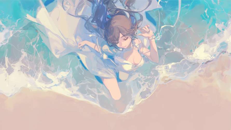 5k海滩壁纸-顶视图与裙子-动漫女孩热门的壁纸「哲风壁纸」