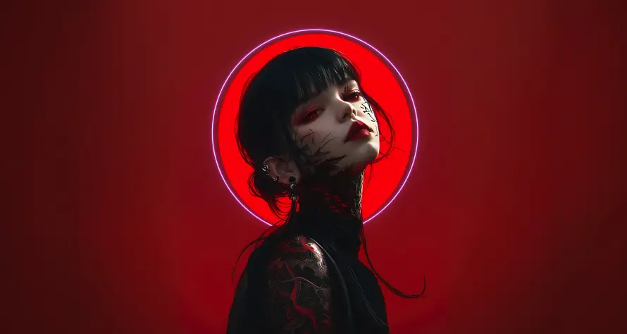 4k红眼睛壁纸-红月女孩壁纸和渐变红背景-免费下载「哲风壁纸」