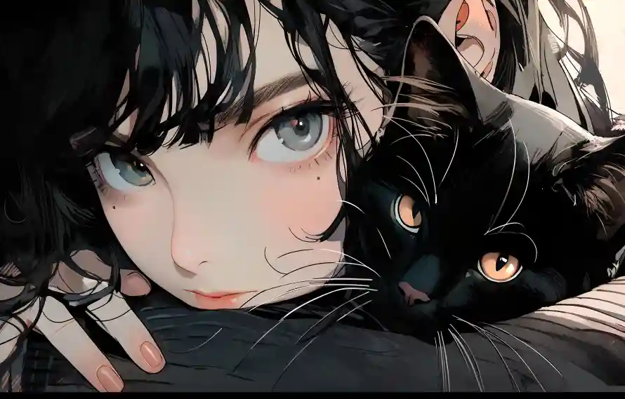 4k女孩壁纸-黑猫女孩与美女-热门的壁纸「哲风壁纸」