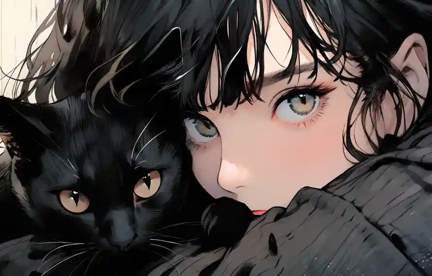 4k女孩壁纸-黑猫女孩和-壁纸分享「哲风壁纸」
