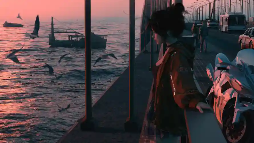 4k桥边看海壁纸-看海的女孩与海-免费下载「哲风壁纸」