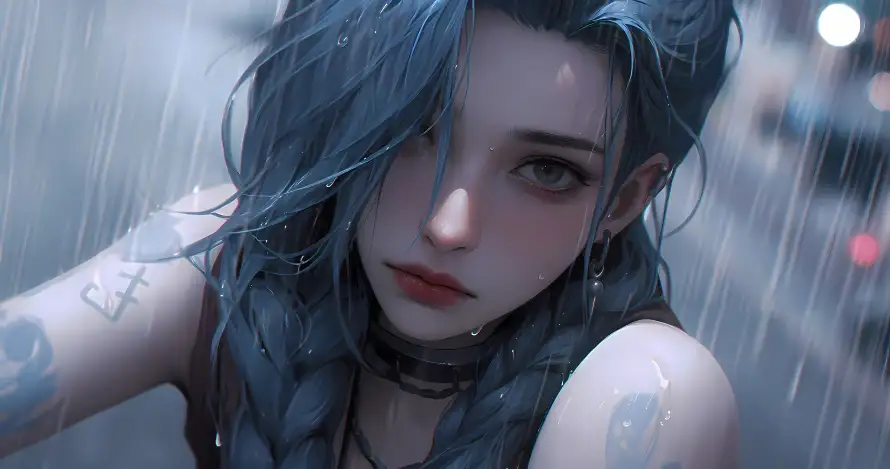 4k金克斯壁纸-雨中美女和-热门的壁纸「哲风壁纸」