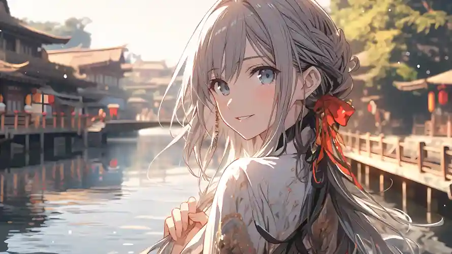 4k景深壁纸 - 小桥流水 - 古风动漫美女 - wallpaper「哲风壁纸」