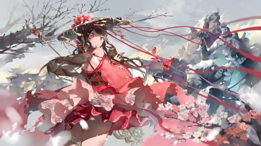 15k红色壁纸-古风少女和-壁纸推荐「哲风壁纸」