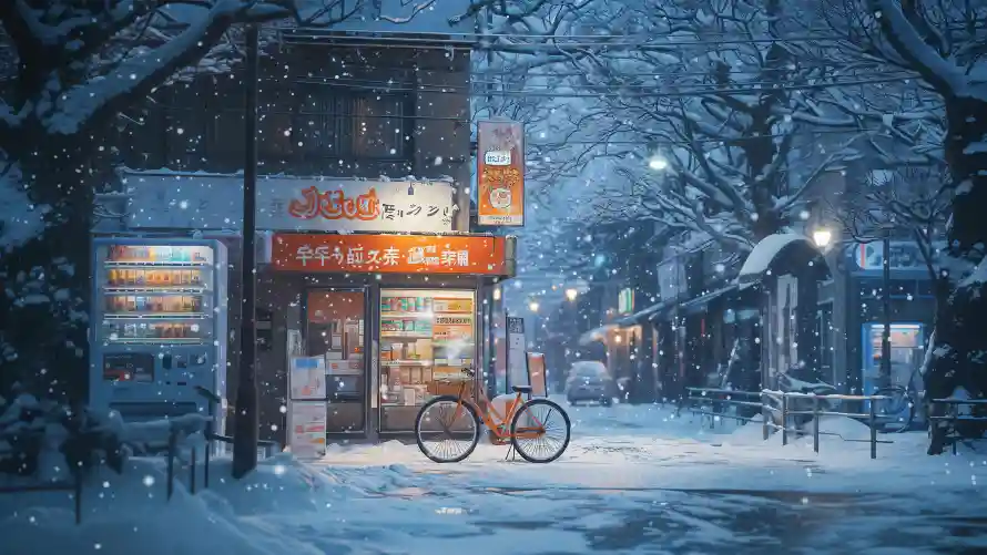 4k路灯壁纸-自行车和雪天-免费下载「哲风壁纸」