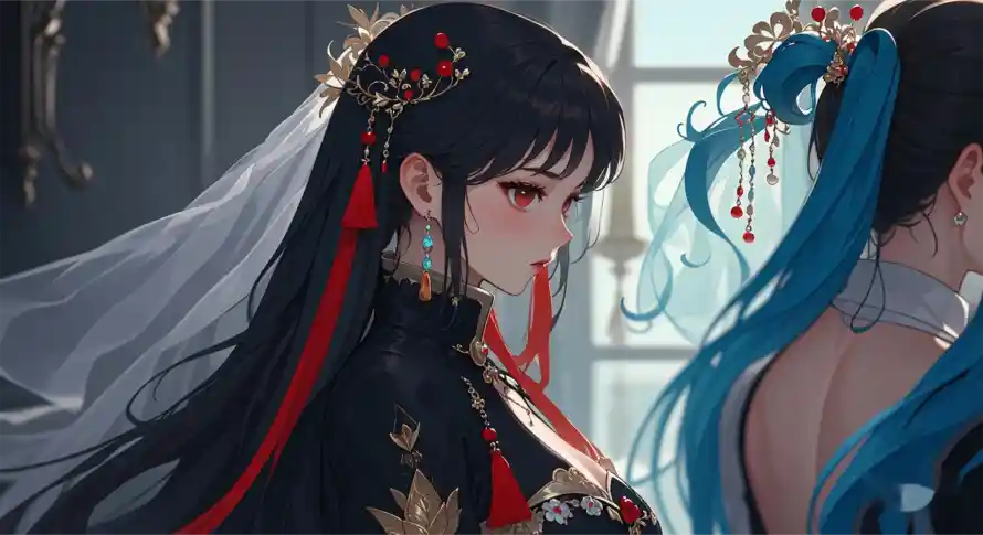 4k唯美壁纸 - 二次元 - 古风美女 - 蓝发少女「哲风壁纸」